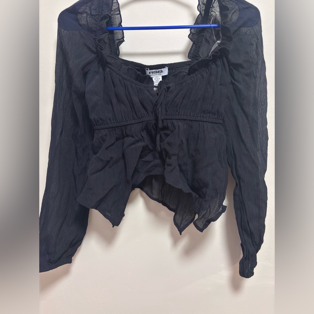 RSQ Black Sheer Ruffle Blouse